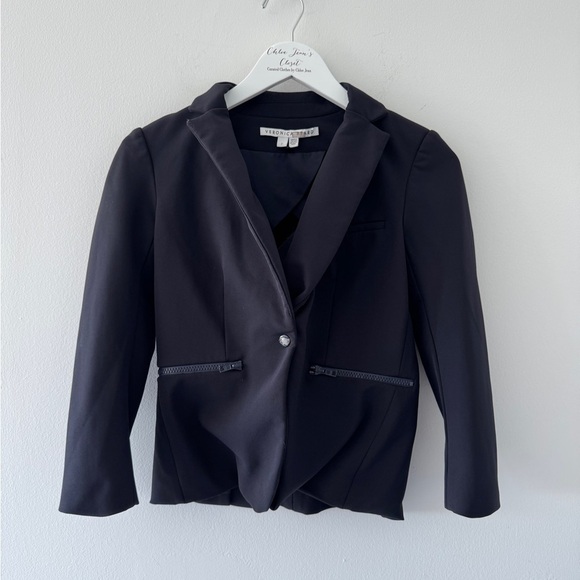 VERONICA BEARD Scuba Schoolboy Blazer Jacket in Navy 2 - Picture 7 of 14